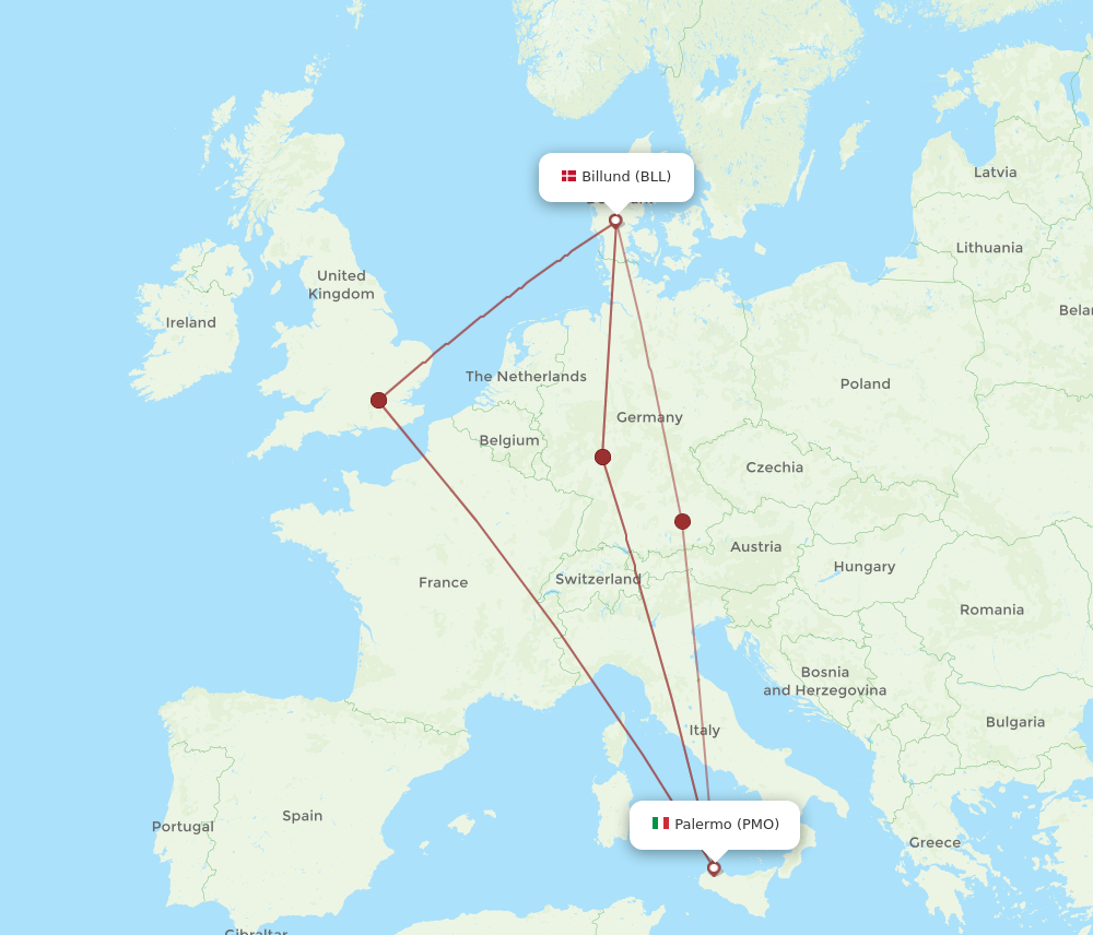 PMO to BLL flights and routes map