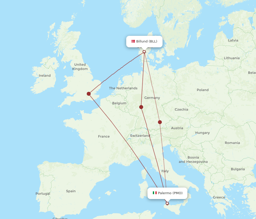 PMO-BLL flight routes