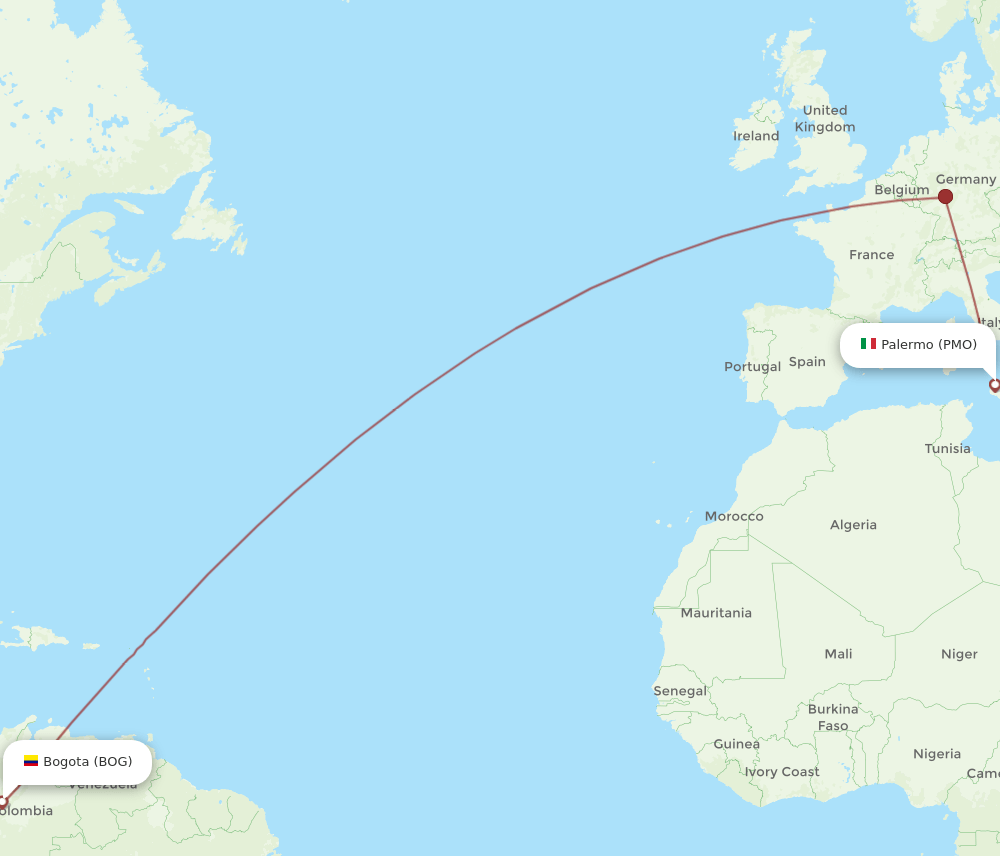 PMO to BOG flights and routes map