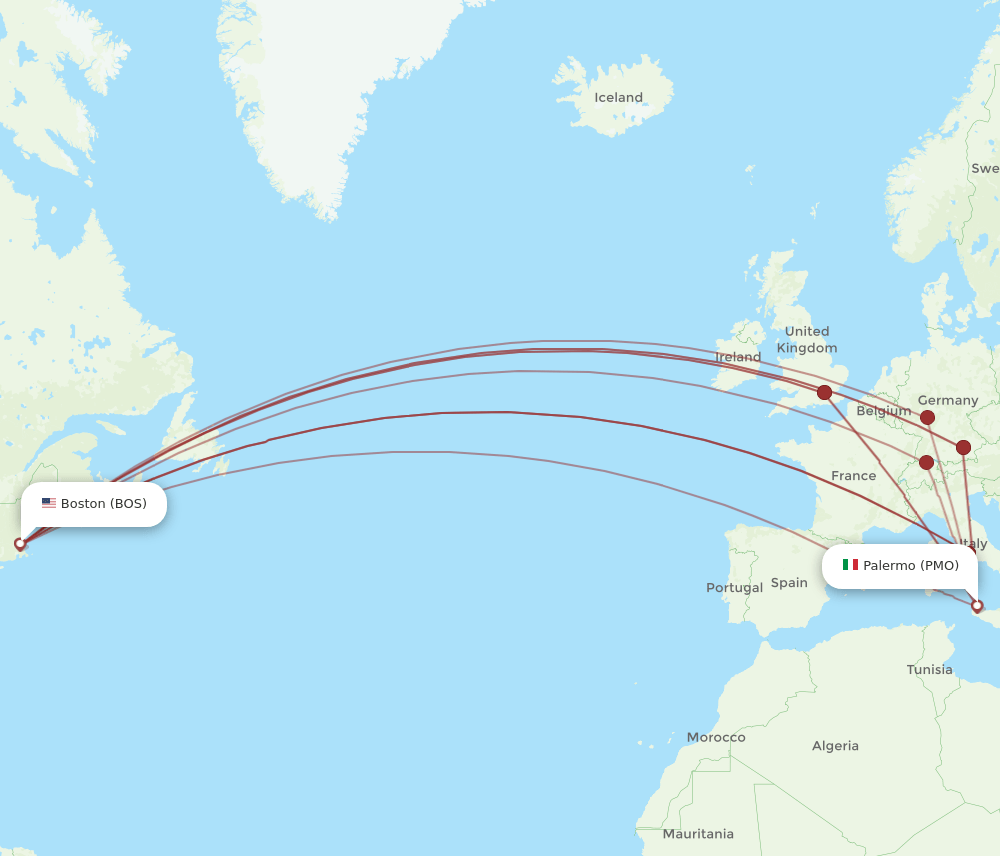PMO-BOS flight routes