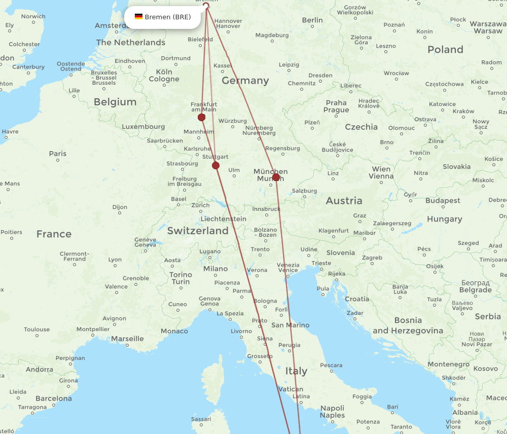 PMO to BRE flights and routes map