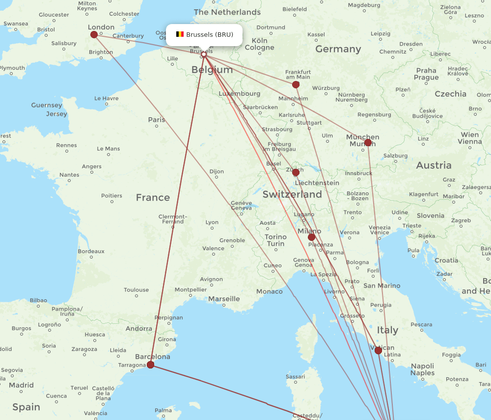 PMO to BRU flights and routes map
