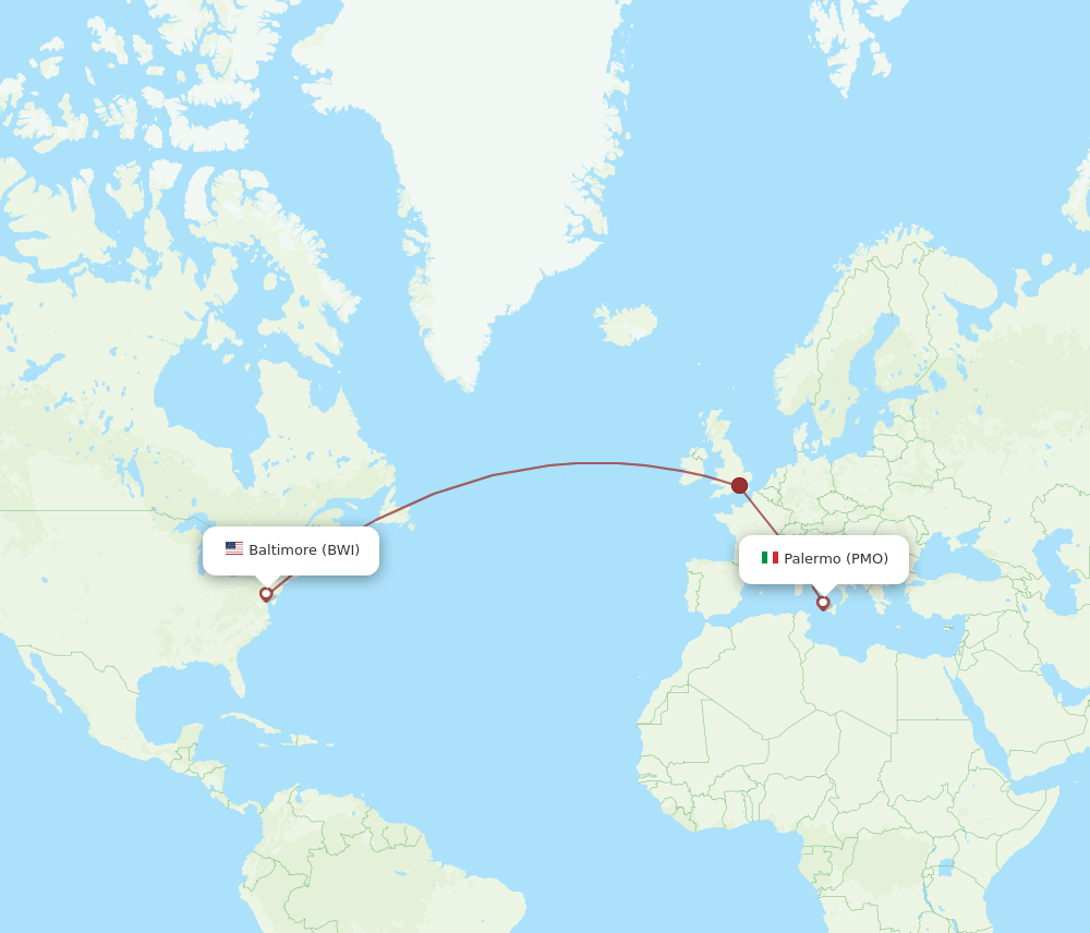 Baltimore - Palermo route map and flight paths