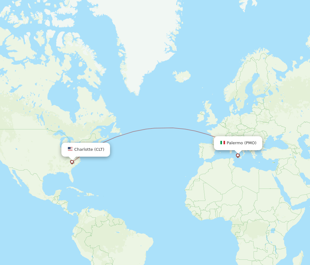 PMO to CLT flights and routes map