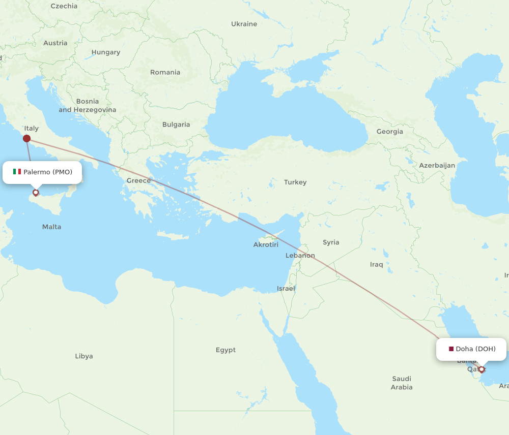 PMO to DOH flights and routes map