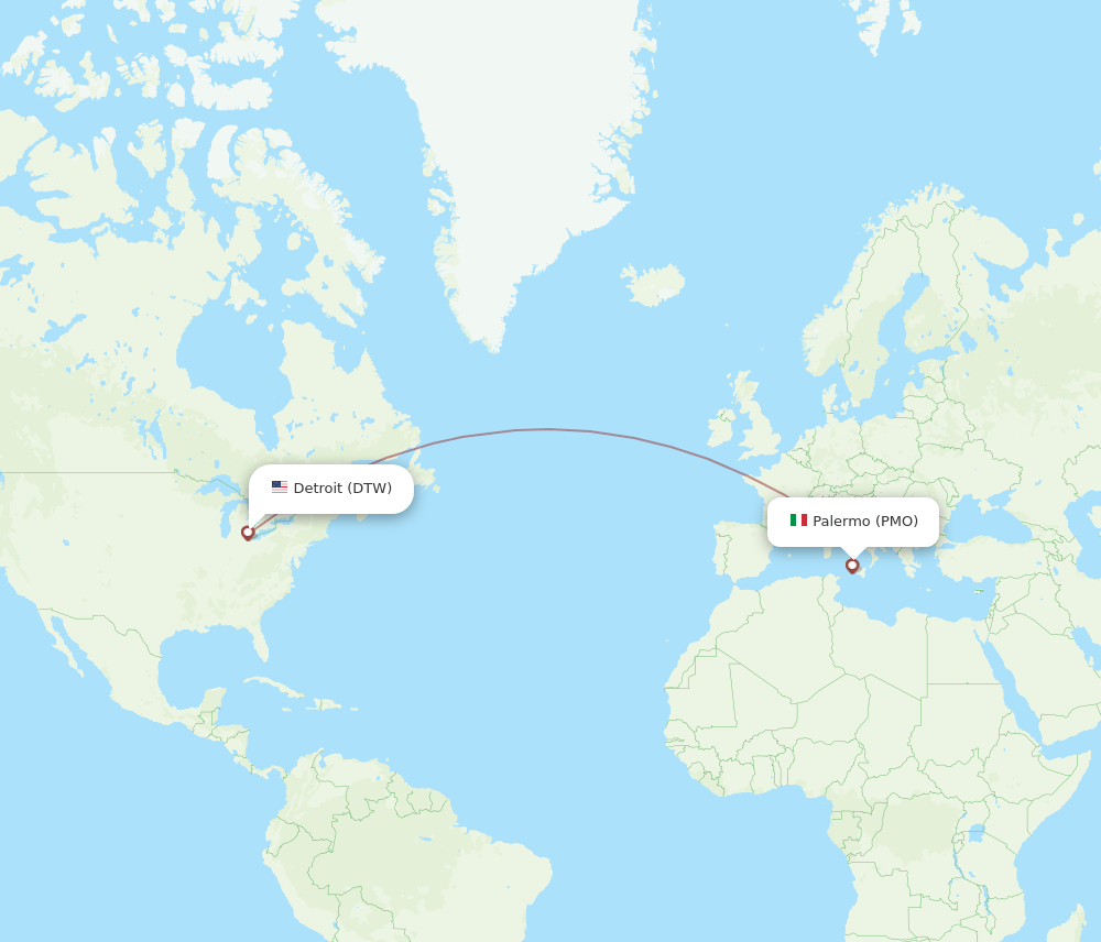 PMO-DTW flight routes