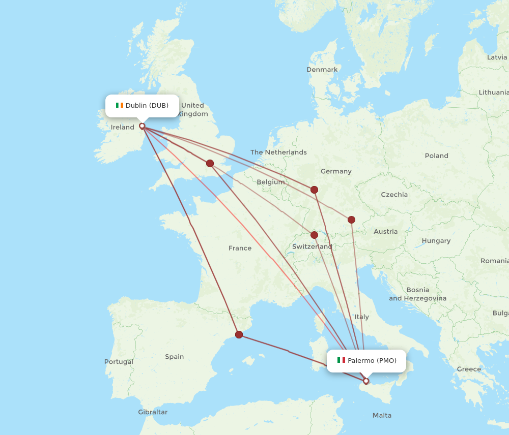 PMO to DUB flights and routes map