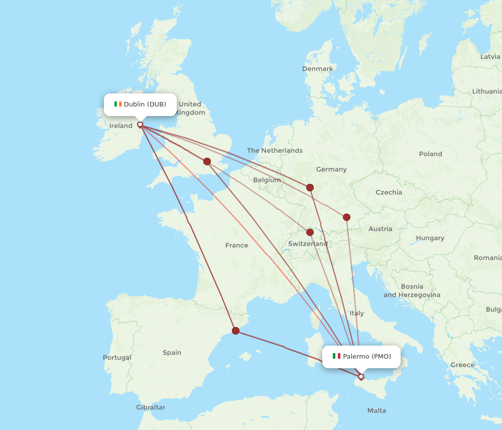 PMO to DUB flights and routes map