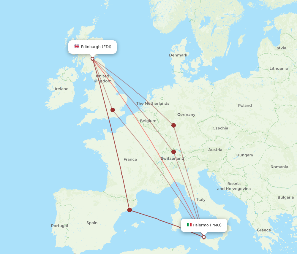 PMO to EDI flights and routes map