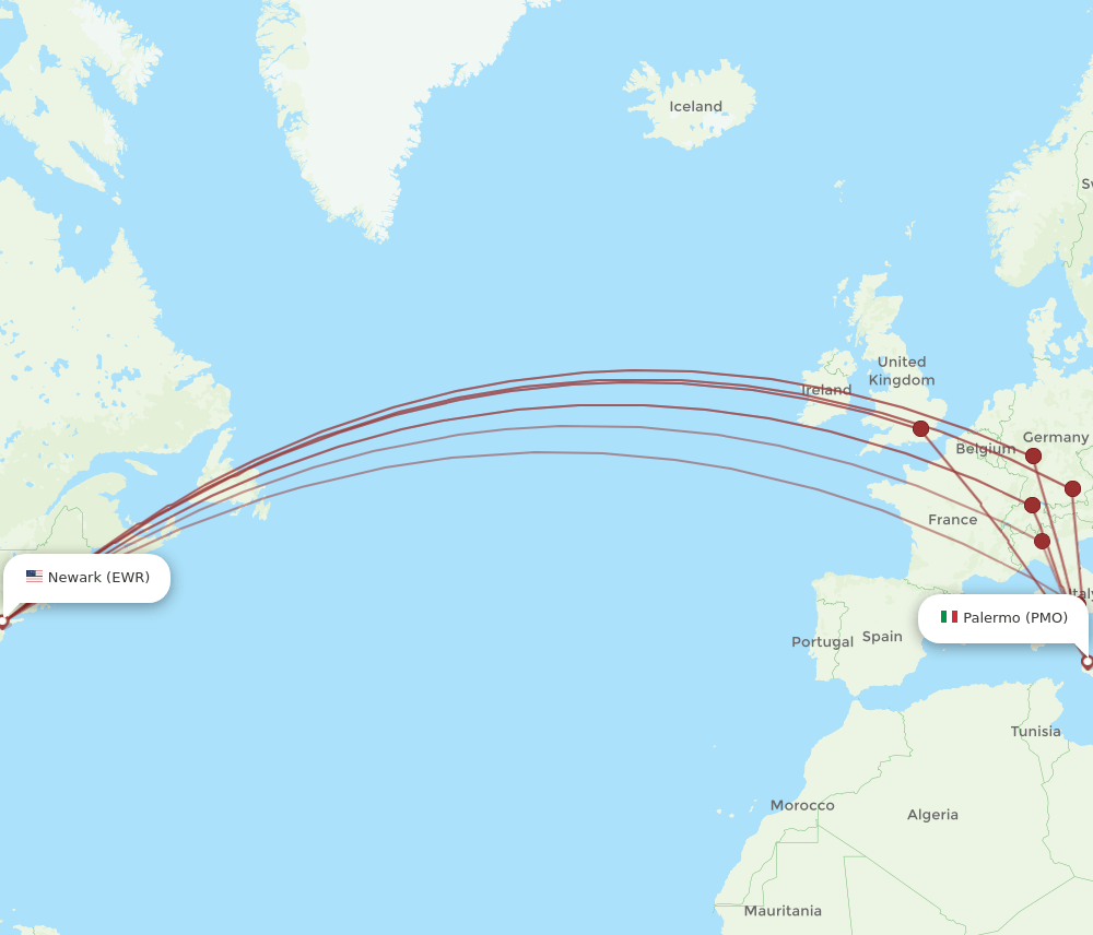 PMO-EWR flight routes