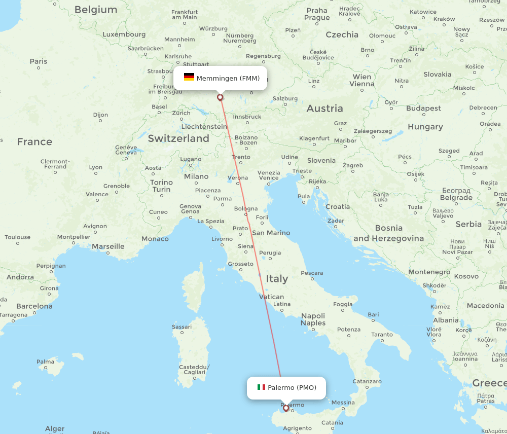 Palermo - Memmingen route map and flight paths