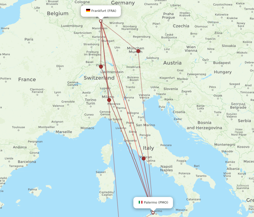 PMO-FRA flight routes