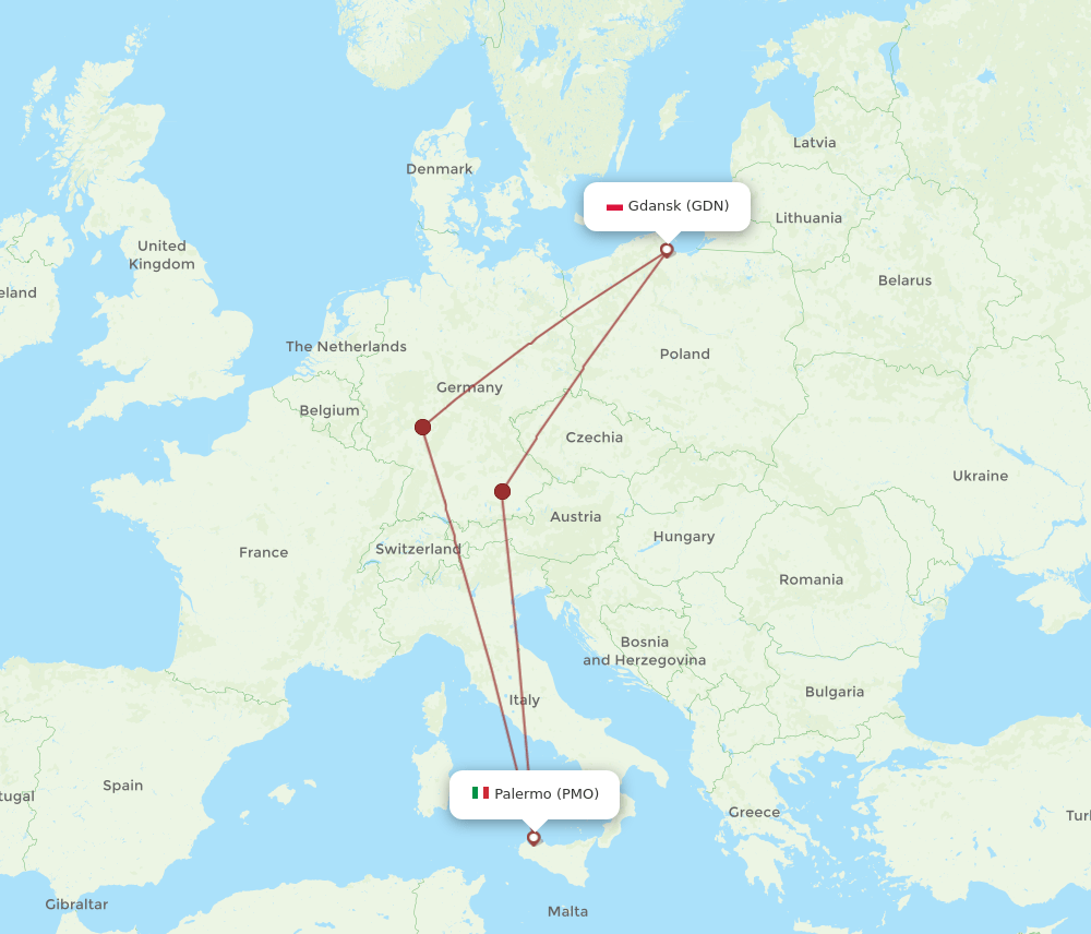 PMO-GDN flight routes