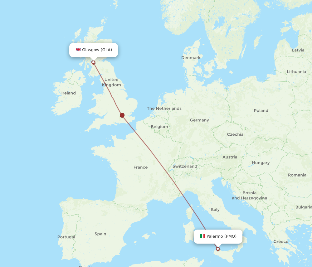 PMO to GLA flights and routes map