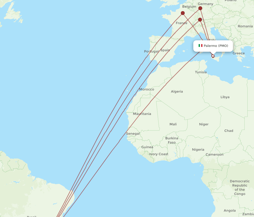 PMO-GRU flight routes