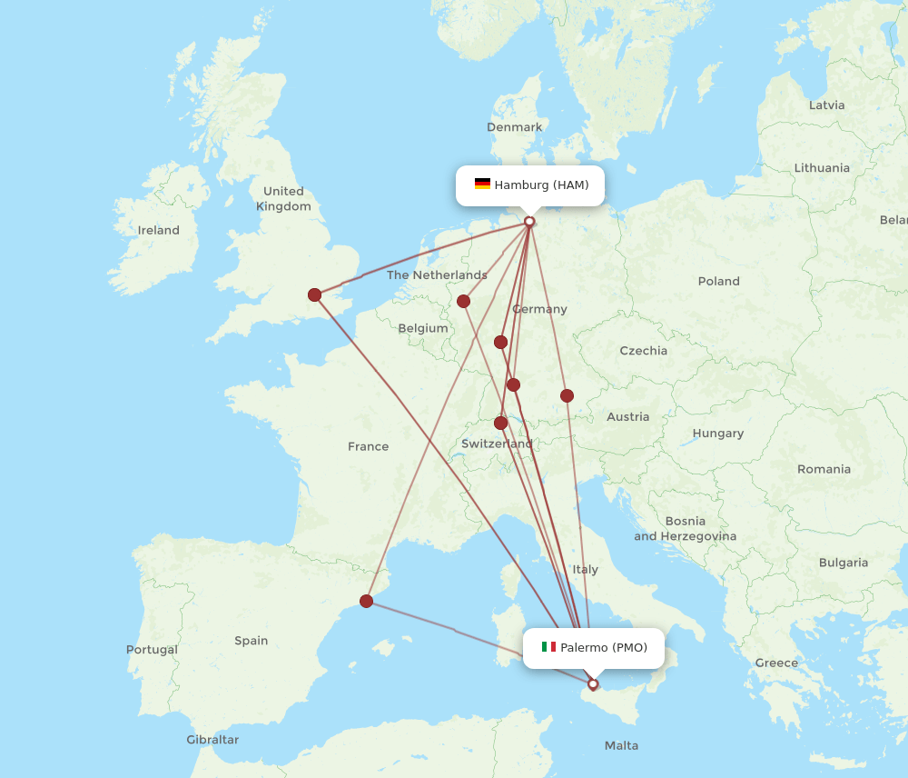 PMO to HAM flights and routes map