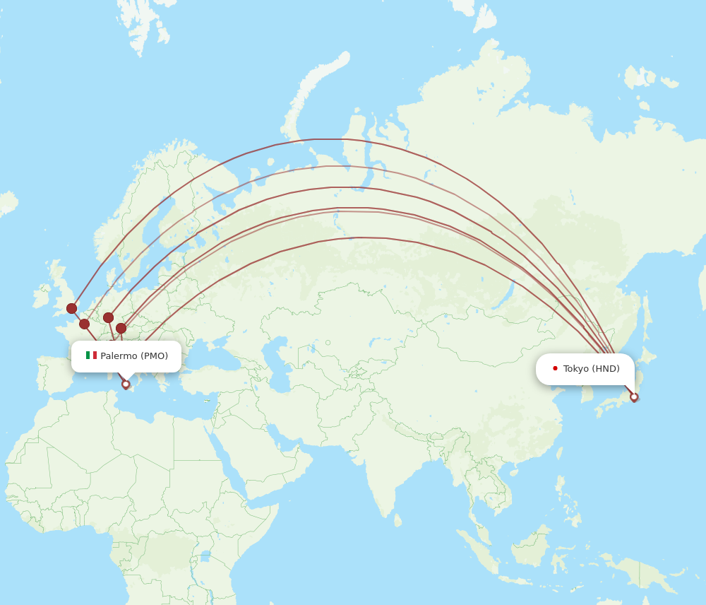 PMO to HND flights and routes map