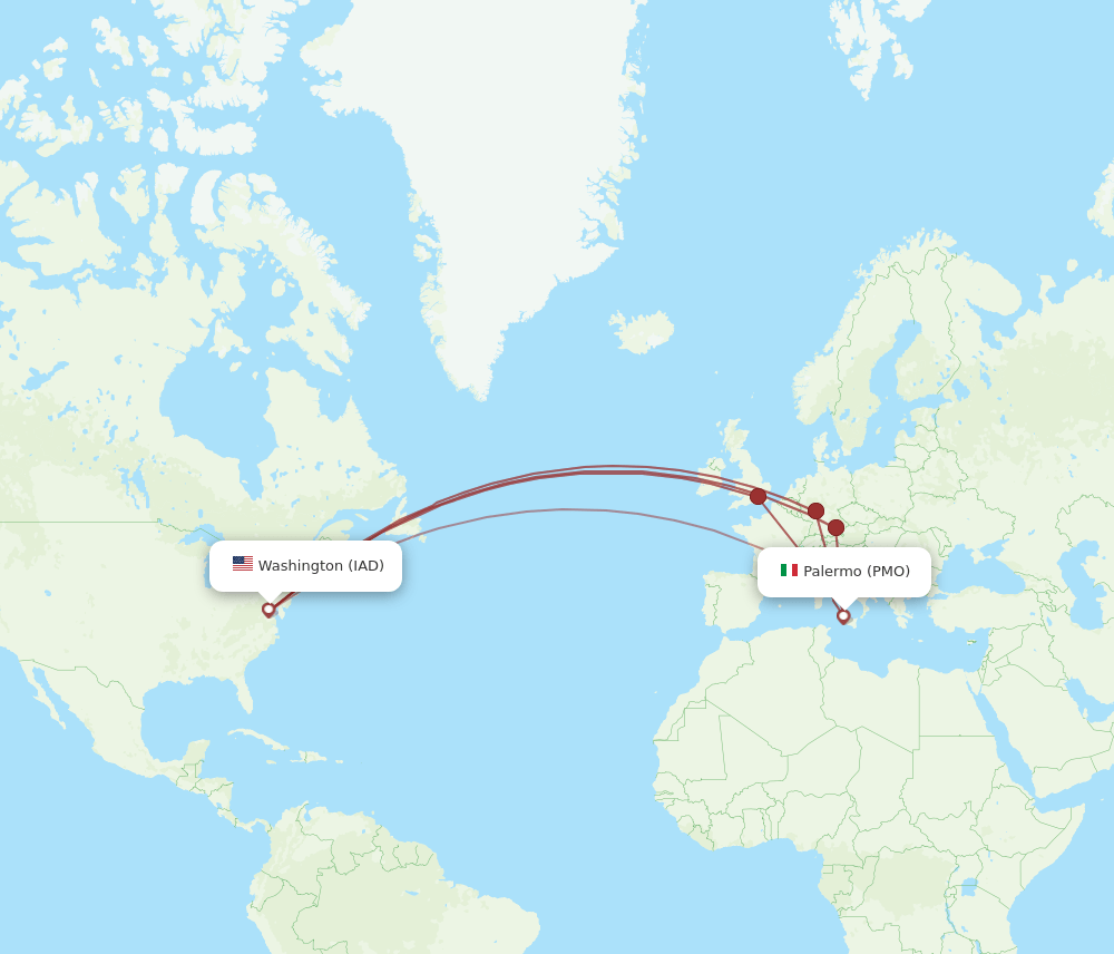 PMO-IAD flight routes