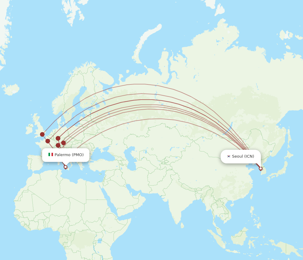 PMO-ICN flight routes
