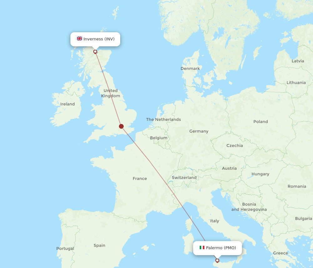 Inverness - Palermo route map and flight paths