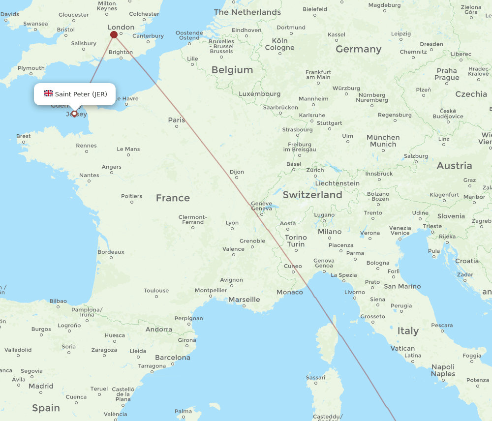 Jersey - Palermo route map and flight paths