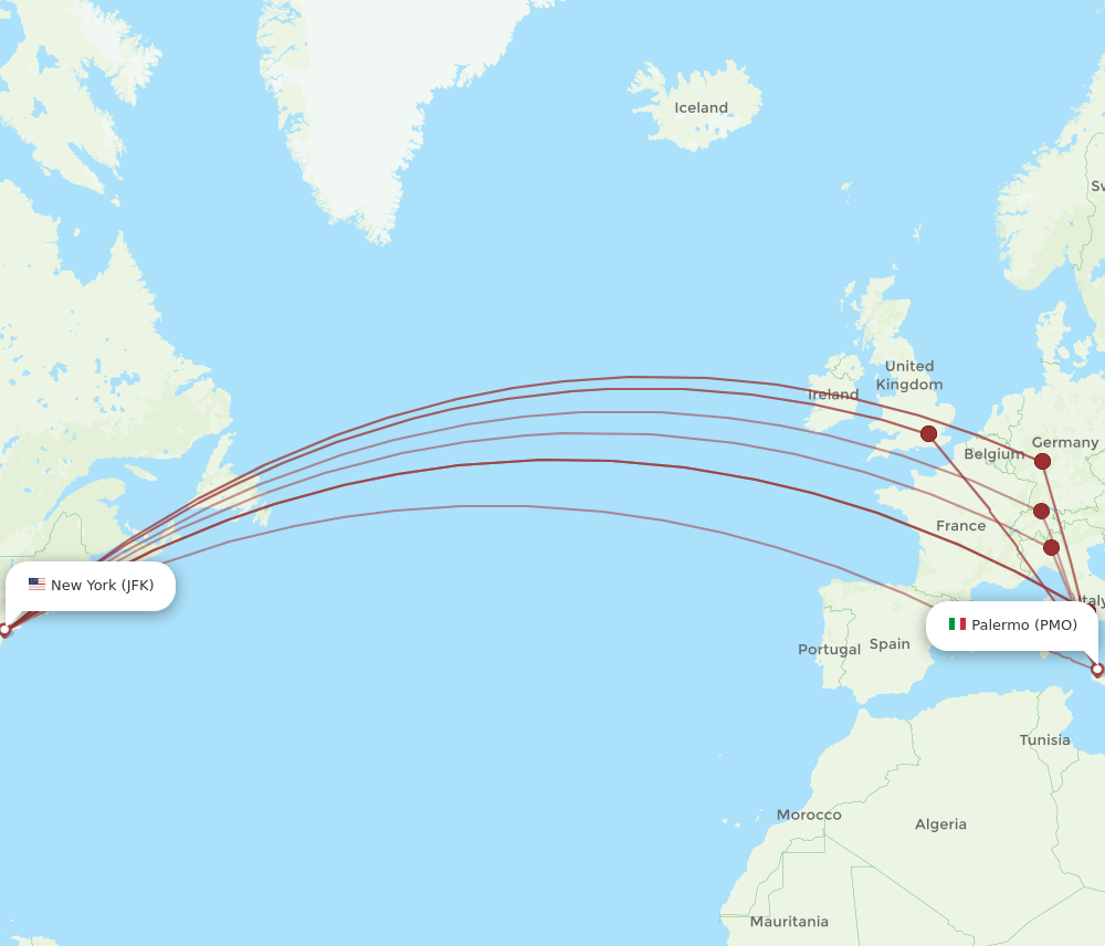 PMO-JFK flight routes