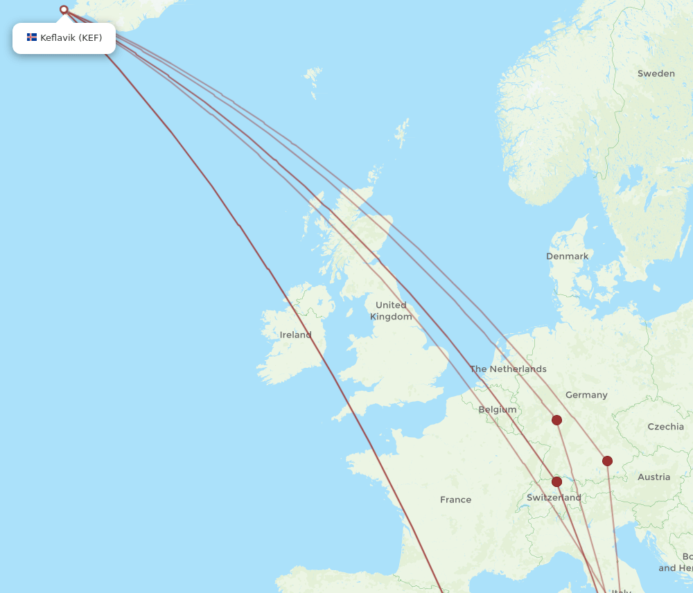 PMO-KEF flight routes