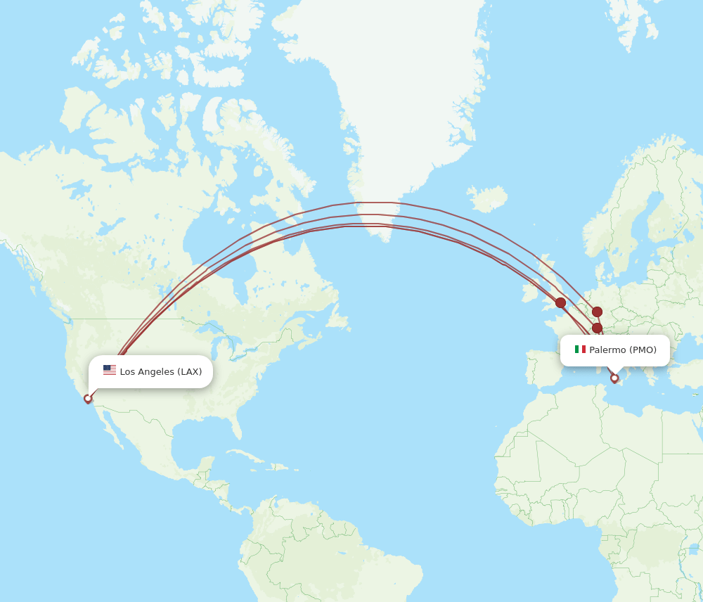 PMO-LAX flight routes