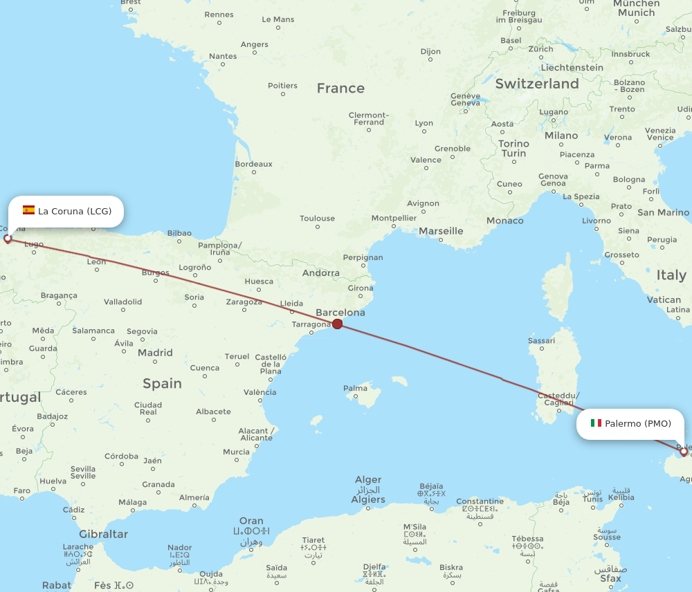 PMO to LCG flights and routes map