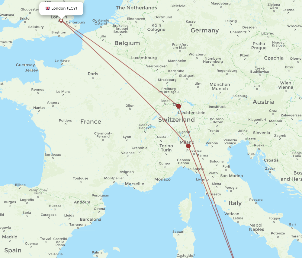 PMO-LCY flight routes