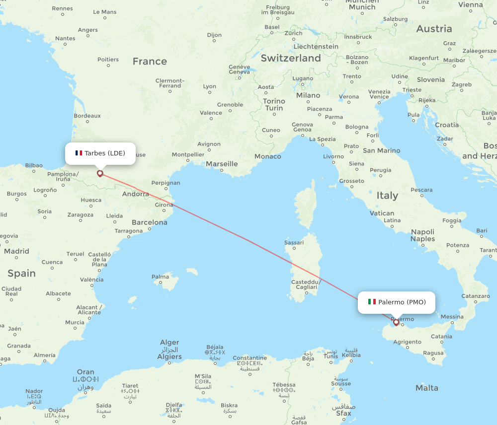 PMO to LDE flights and routes map