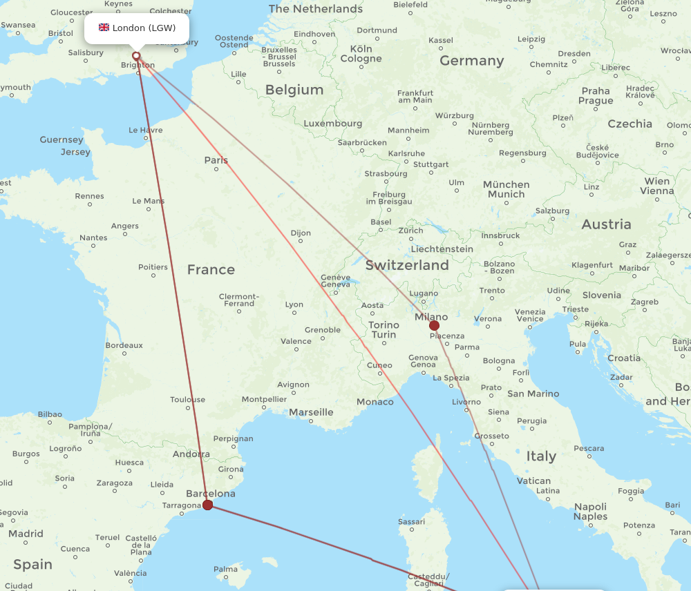 PMO to LGW flights and routes map
