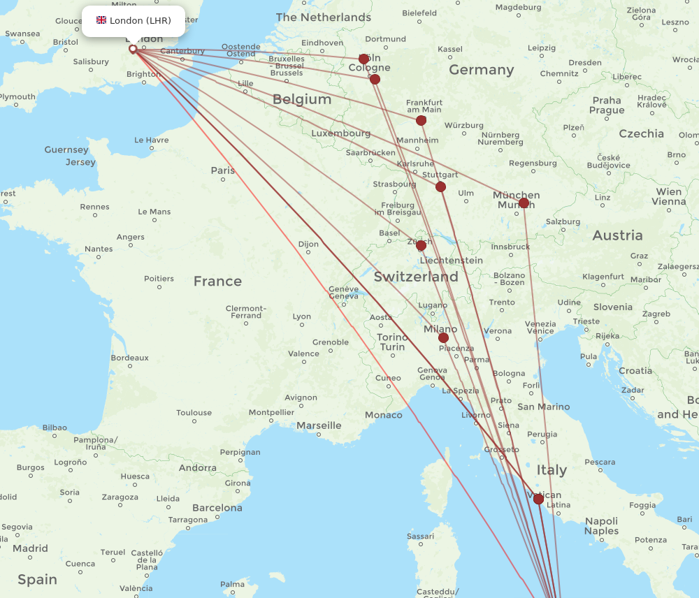 PMO to LHR flights and routes map