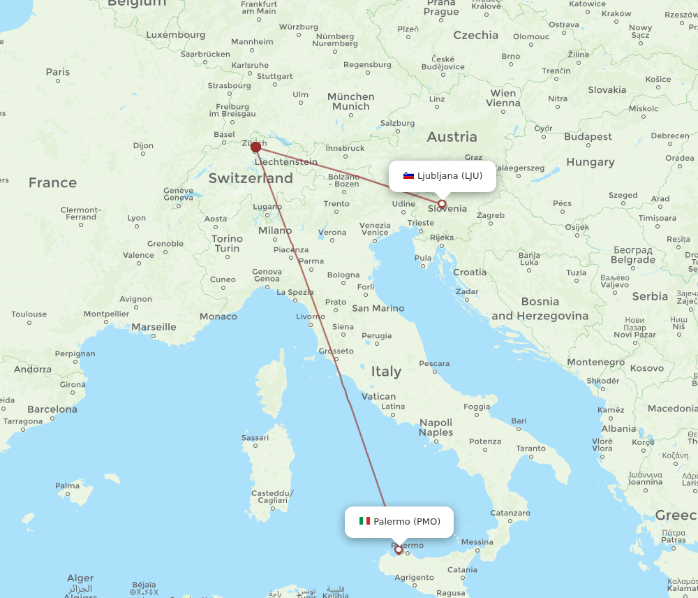 PMO-LJU flight routes