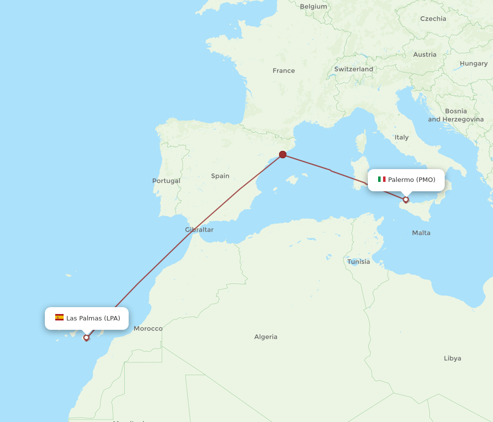 PMO to LPA flights and routes map