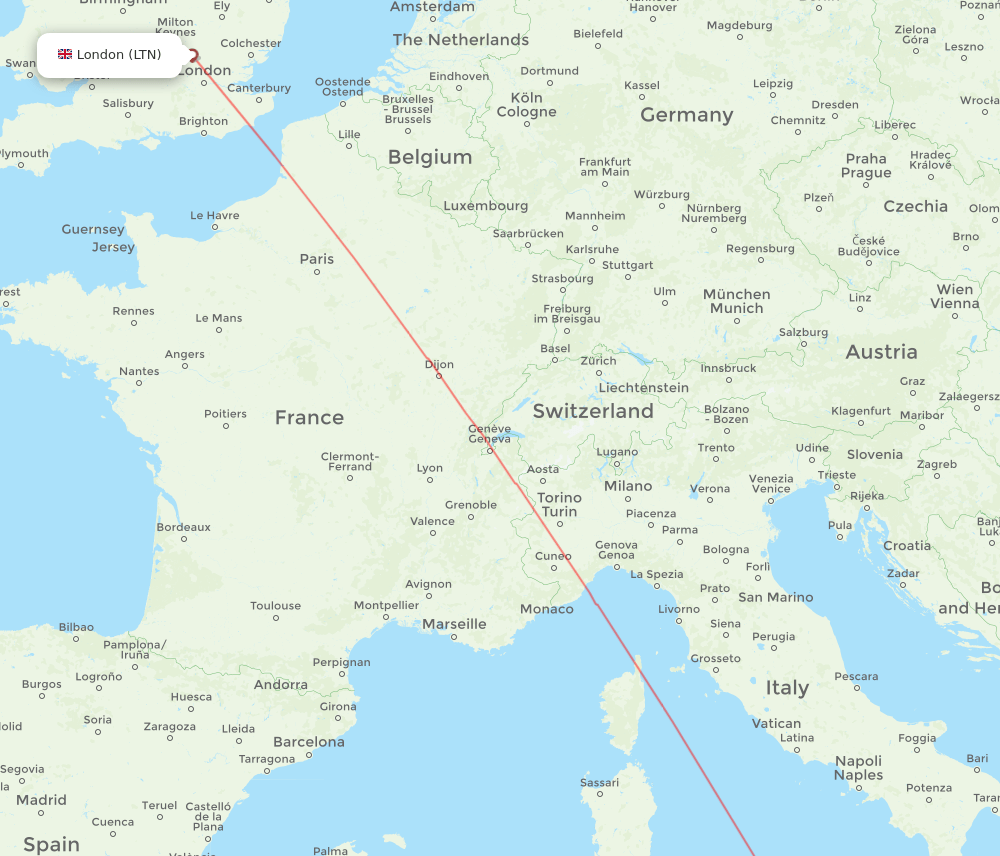 Palermo - London route map and flight paths