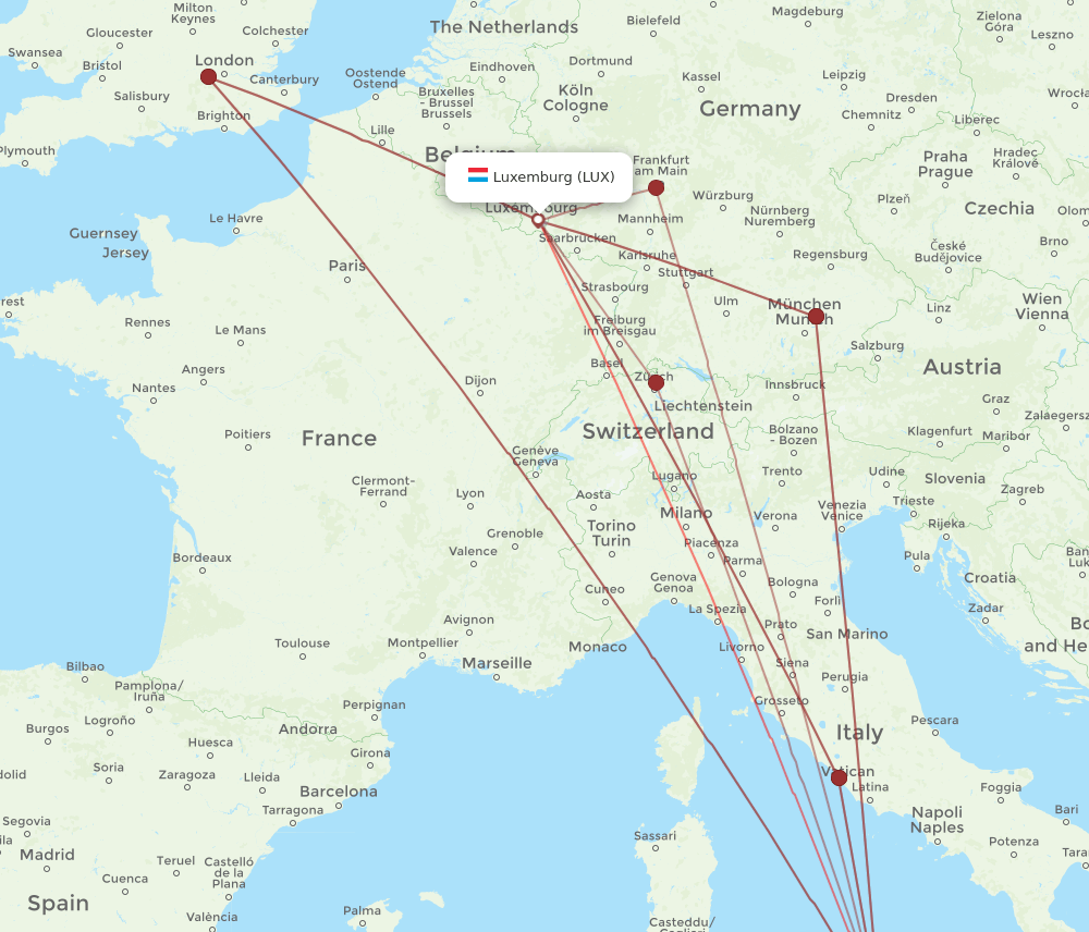 PMO to LUX flights and routes map