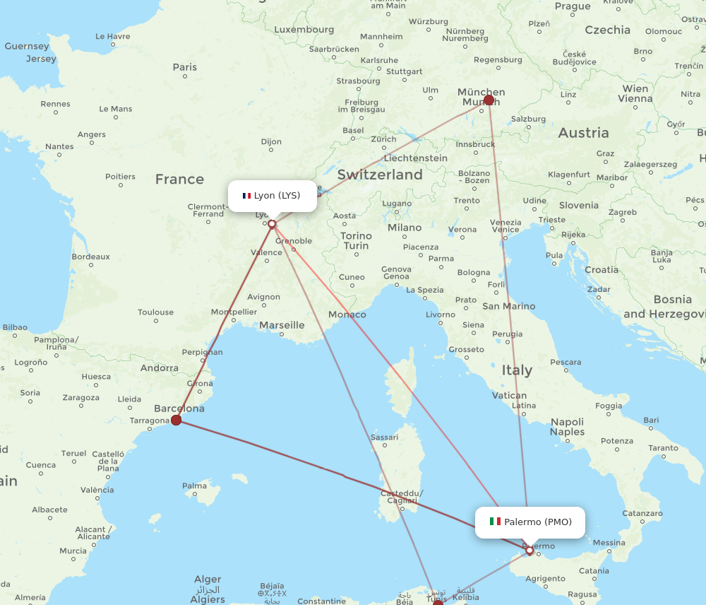 PMO to LYS flights and routes map