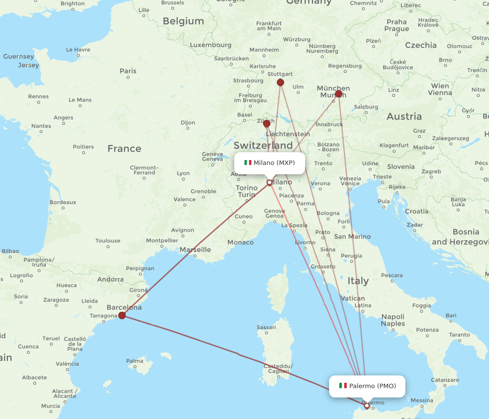 PMO-MXP flight routes