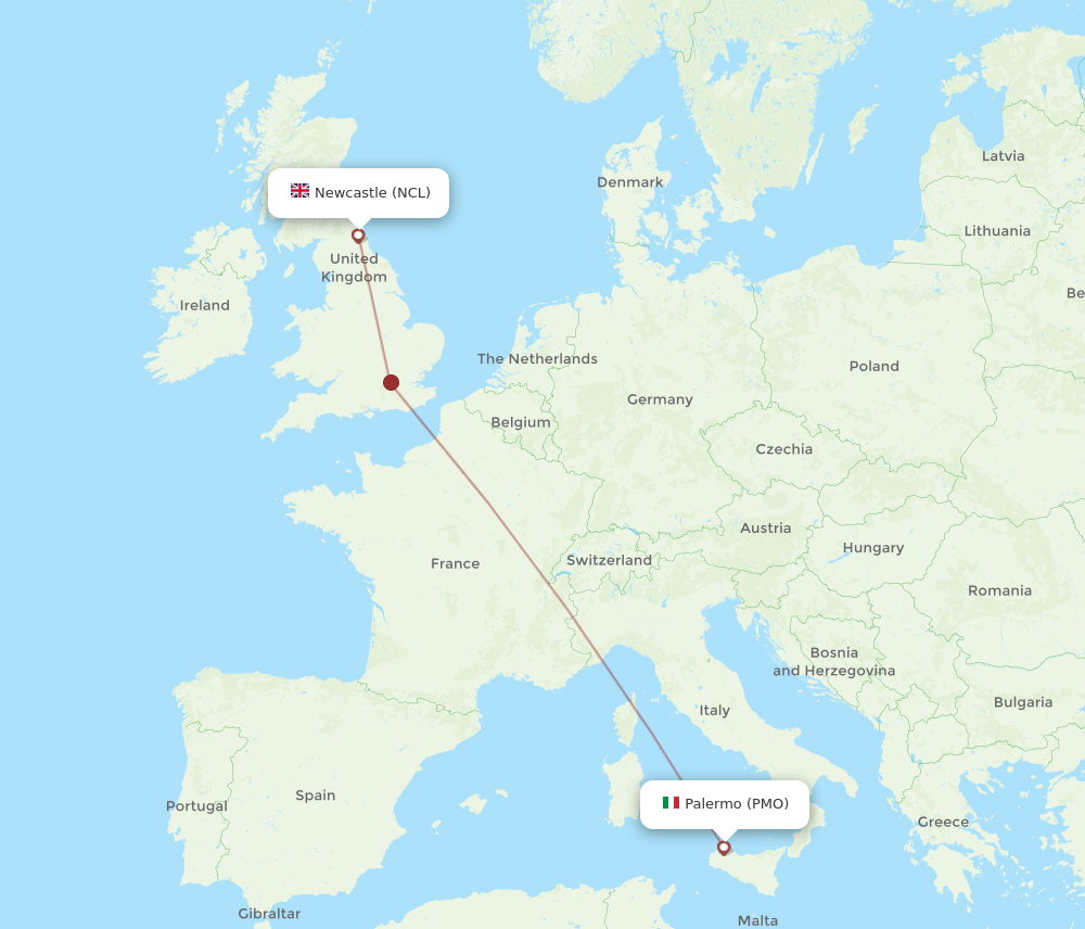 PMO to NCL flights and routes map