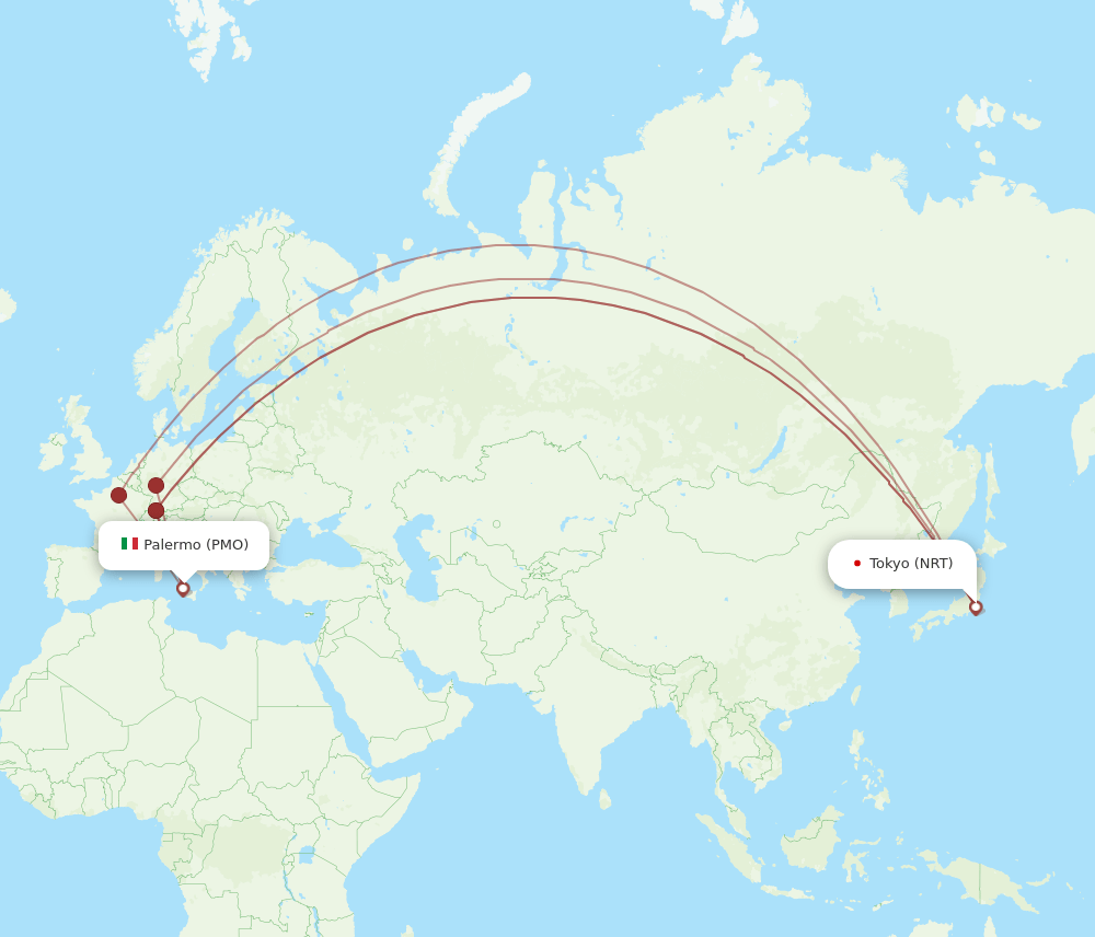 PMO to NRT flights and routes map