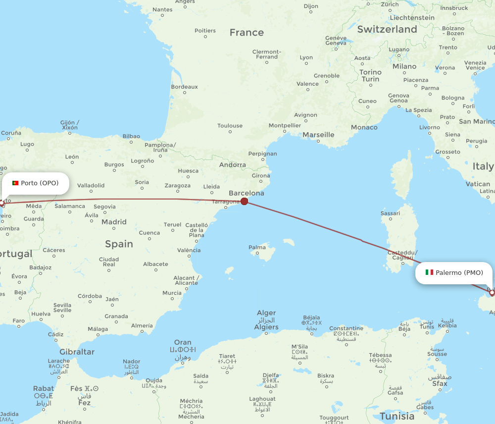 PMO-OPO flight routes