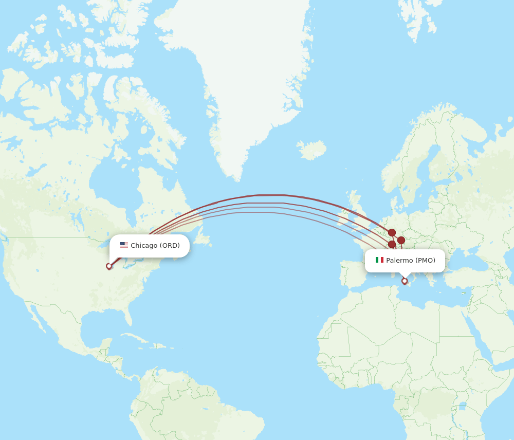 PMO-ORD flight routes