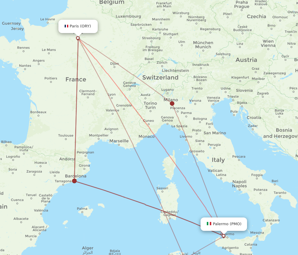 PMO to ORY flights and routes map