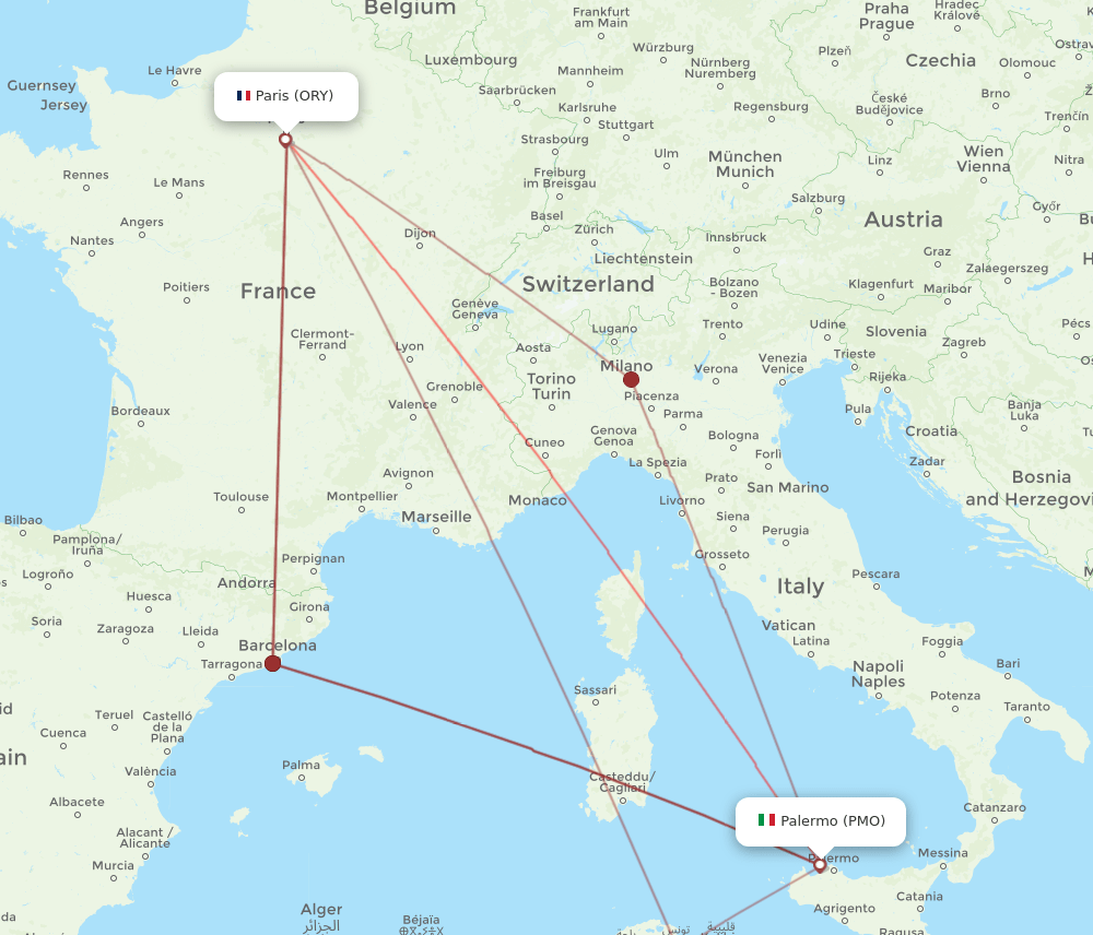 PMO-ORY flight routes