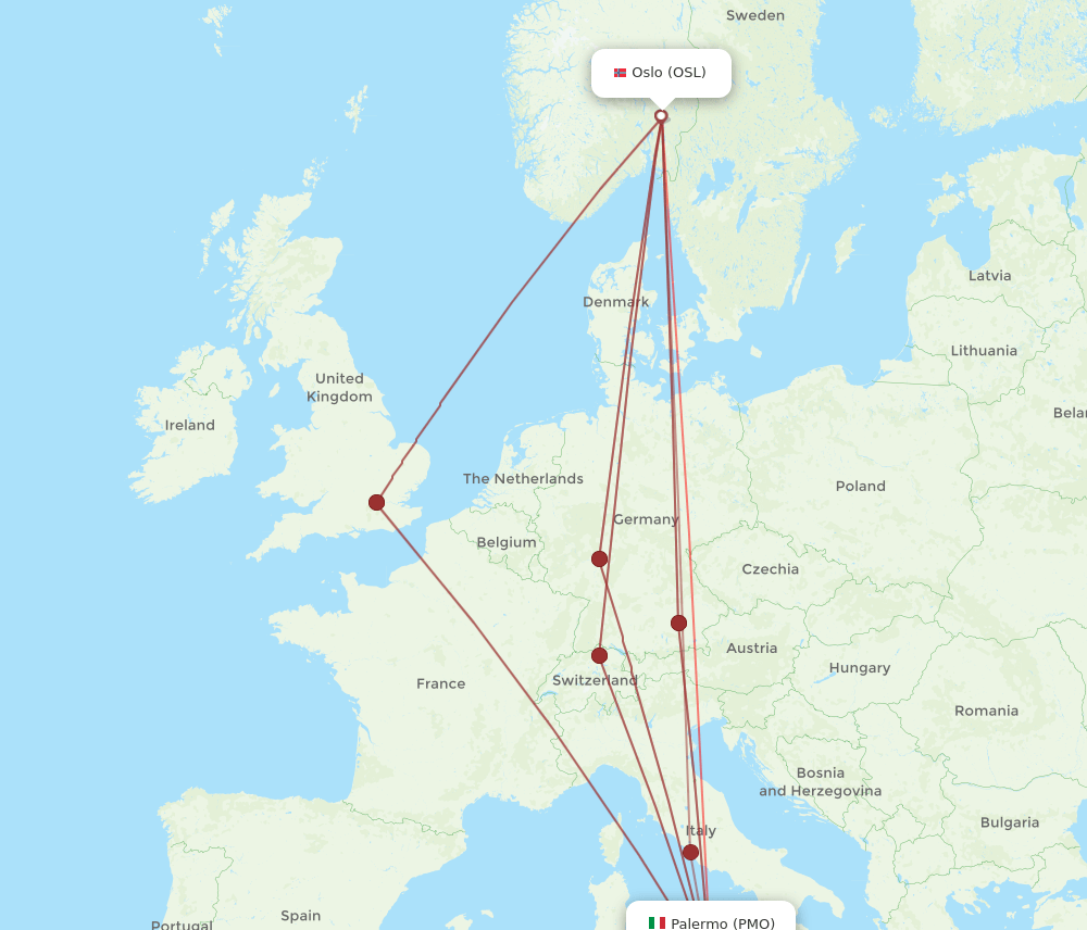 PMO-OSL flight routes