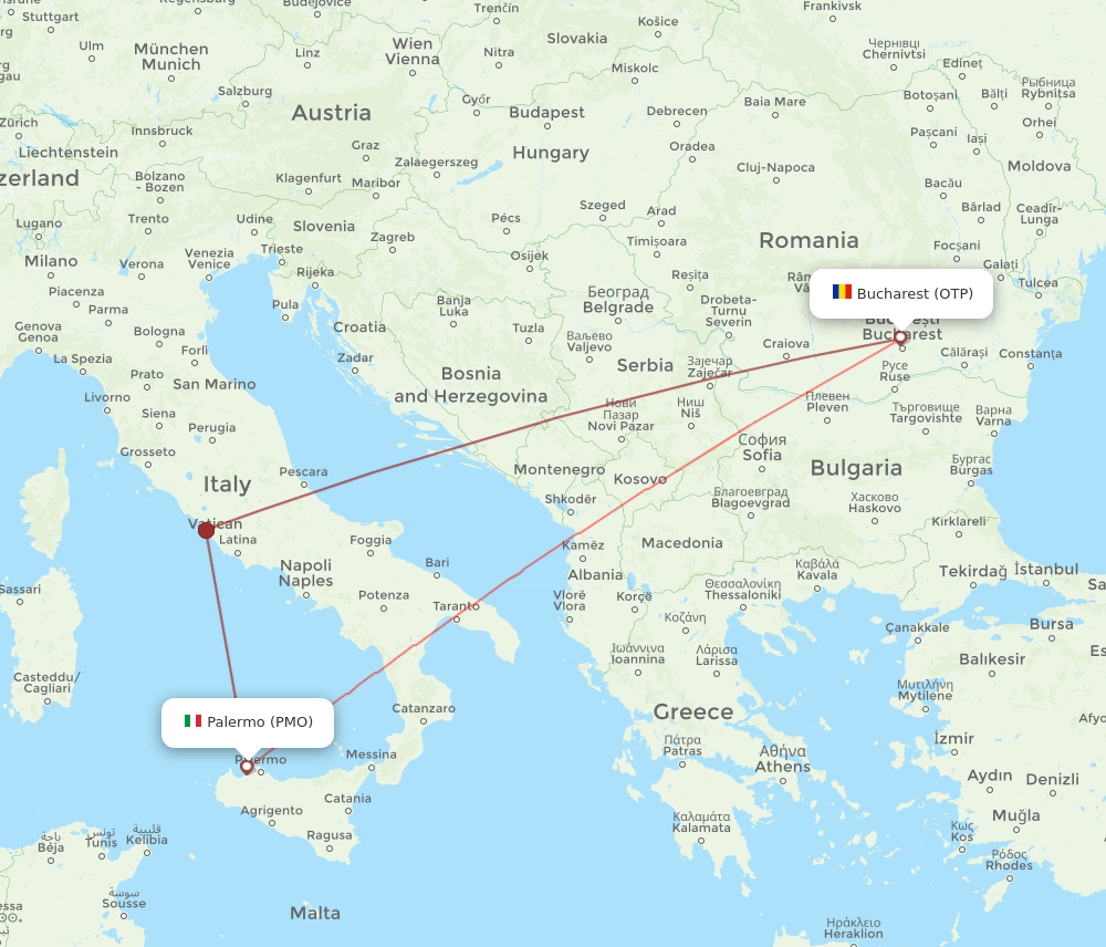 PMO-OTP flight routes