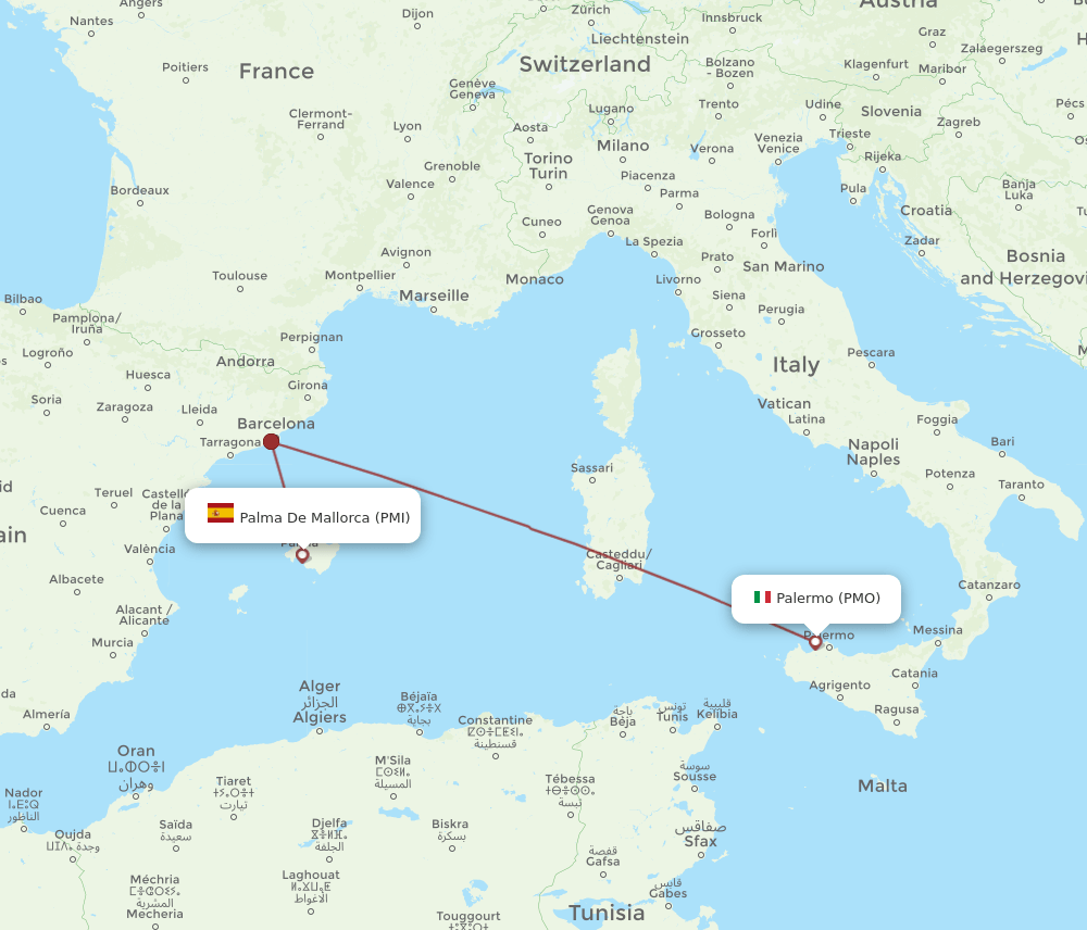 PMO to PMI flights and routes map