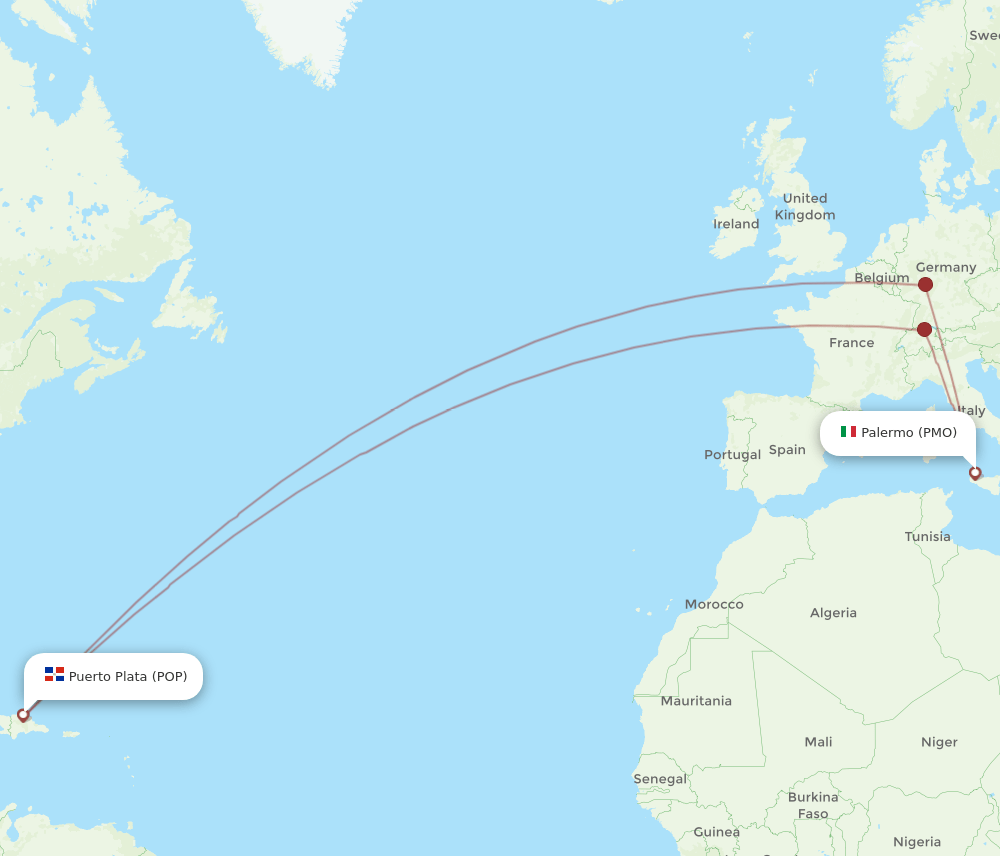 PMO to POP flights and routes map