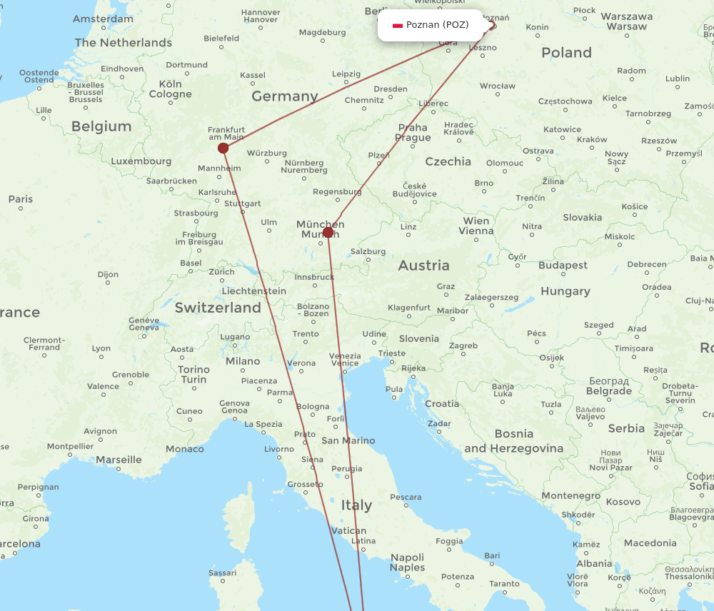 PMO to POZ flights and routes map